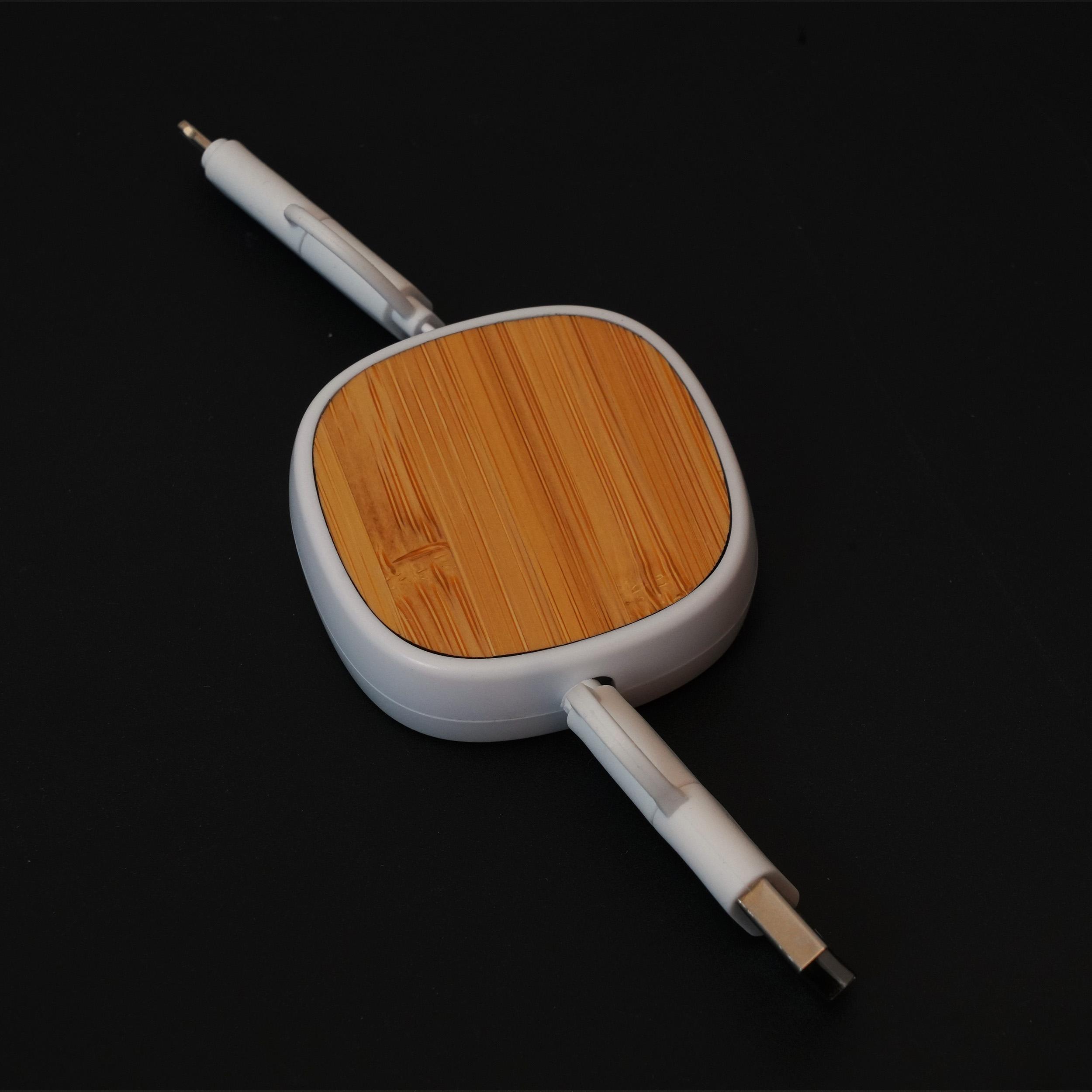 Custom Bamboo Charging Cable - White